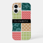 Coque iPhone 16 Zigzag, Chevron, Vichy, Points, Votre Nom (Verso)