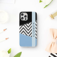 Zigzag gris, Chevron gris, Bleu, Votre nom