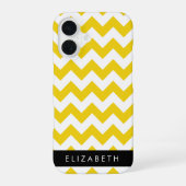 Coque iPhone 16 Zigzag Jaune, Chevron Jaune, Votre Nom (Verso)