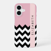 Coque iPhone 16 Zigzag Noir et Blanc, Chevron, Rose, Votre Nom (Verso)