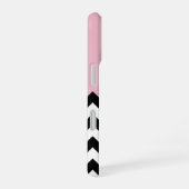 Coque iPhone 16 Zigzag Noir et Blanc, Chevron, Rose, Votre Nom (Côté droit)