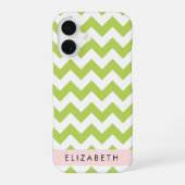 Coque iPhone 16 Zigzag Vert, Chevron Vert, Votre Nom (Verso)