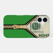 Coque iPhone 16 Zippeur d'argent 100 $ (Verso Horizontal)