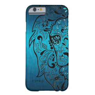 Coque iPhone 6 Barely There Black Lion Sugar Skull Metallic Blue Arrière - pla