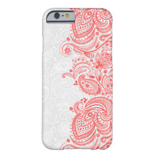 Coque iPhone 6 Barely There Elégant Corail-Rouge & Blanc Floral Paisley dentel