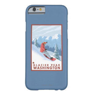 Coque iPhone 6 Barely There Scène de surfeur - crête de glacier, Washington