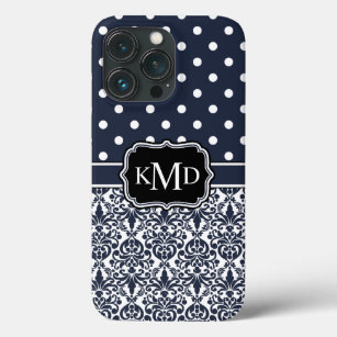 Coques Pour iPhone Trio Monogramme Navy Damask