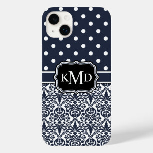 Coques Pour iPhone Trio Monogramme Navy Damask
