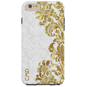 Coque iPhone 6 Plus Tough Elégante dentelle florale or blanc Damas