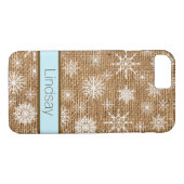Coque iPhone 7 | Burlap FAUX, Snowflakes (Dos (Horizontal))