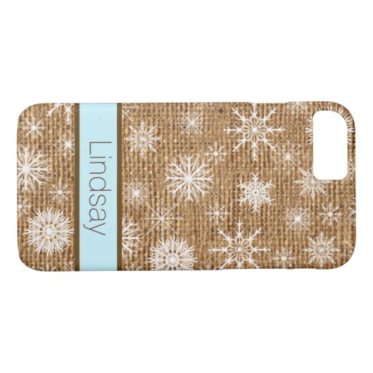 Coque iPhone 7 | Burlap FAUX, Snowflakes (Dos (Horizontal))