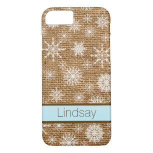Coque iPhone 7 Burlap FAUX, Snowflakes