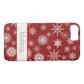 Coque iPhone 7 | FAUX Burlap, Snowflakes - Rouge (Dos (Horizontal))