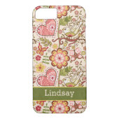 Coque iPhone 7 | Fleurs Coeurs Oiseaux Papillons (Dos)