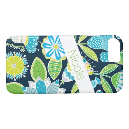Coque iPhone 7 | Fleurs lunaires | Vert bleu (Dos (Horizontal))