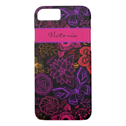 Coque iPhone 7 | Fleurs | Papillons pourpres (Dos)