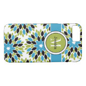 Coque iPhone 7 | Floral | Bleu, Vert, Blanc (Dos (Horizontal))
