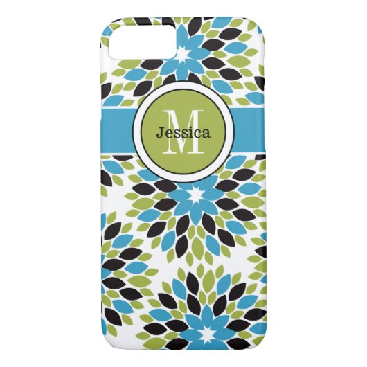 Coque iPhone 7 | Floral | Bleu, Vert, Blanc (Dos)