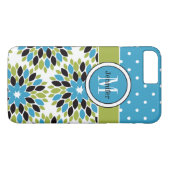 Coque iPhone 7 | Floral, points | Bleu, Vert (Dos (Horizontal))