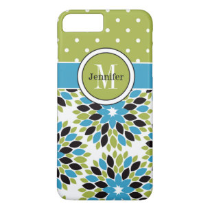 Coque iPhone 7 Floral, points Bleu, Vert 2