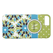 Coque iPhone 7 | Floral, points | Bleu, Vert 2 (Dos (Horizontal))