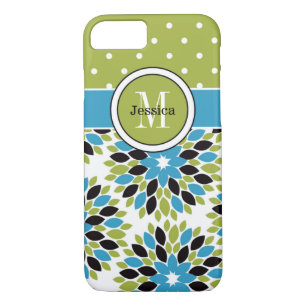 Coque iPhone 7 Floral, points Bleu, Vert 2