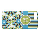 Coque iPhone 7 | Floral, Rayures | Bleu, Vert (Dos (Horizontal))