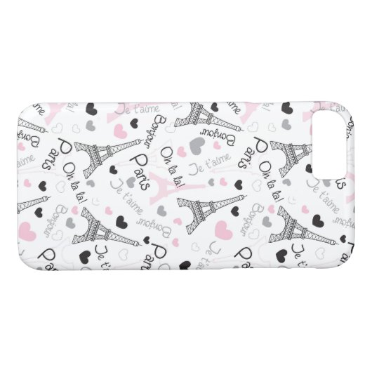 Coque iPhone 7 | Paris | Tour Eiffel | Coeurs (Dos (Horizontal))