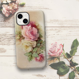 Coque iPhone 7 Plus Roses blanches et roses vintages peintes à la main
