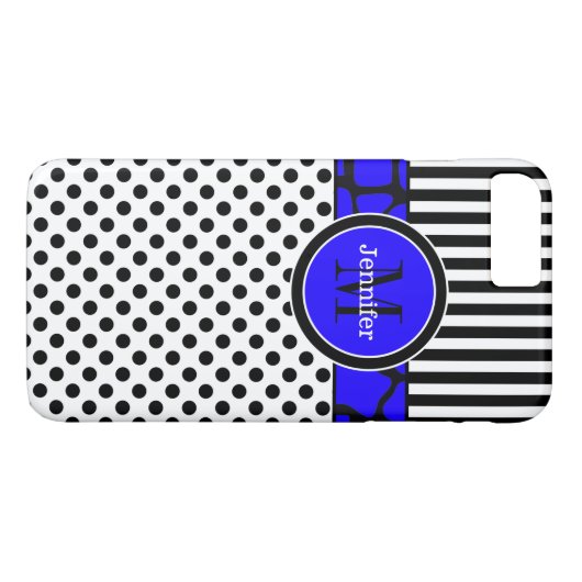 Coque iPhone 7 | Rayures, points | Bleu (Dos (Horizontal))