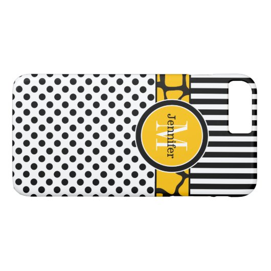 Coque iPhone 7 | Rayures, points | jaune (Dos (Horizontal))