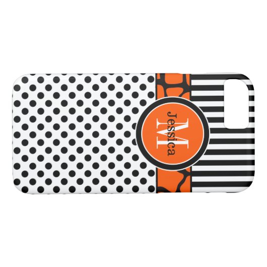 Coque iPhone 7 | Rayures, points | Orange (Dos (Horizontal))