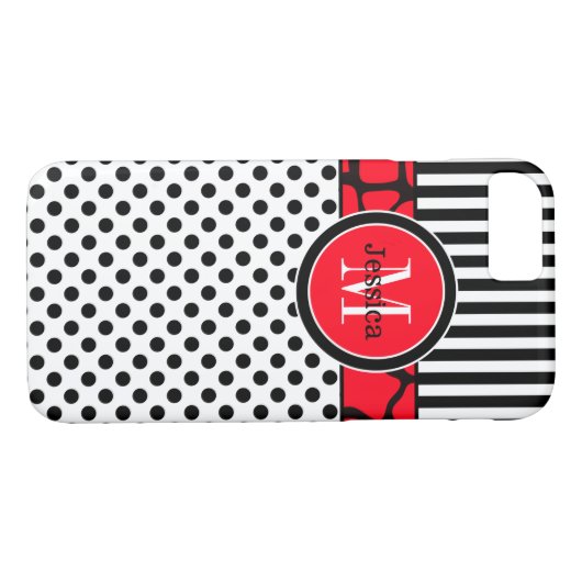 Coque iPhone 7 | Rayures, points | Rouge (Dos (Horizontal))