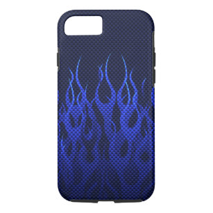Coque iPhone 8/7 Bleu emballant des flammes sur la copie de fibre