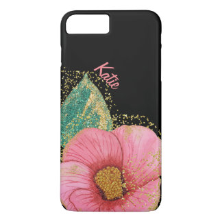 Coque iPhone 8 Plus/7 Plus Coque d'hibiscus roses et dorés pour iPhone 7 Plus