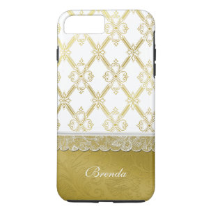 Coque iPhone 8 Plus/7 Plus Vintage Gold & White Lattice iPhone 7 Plus coque