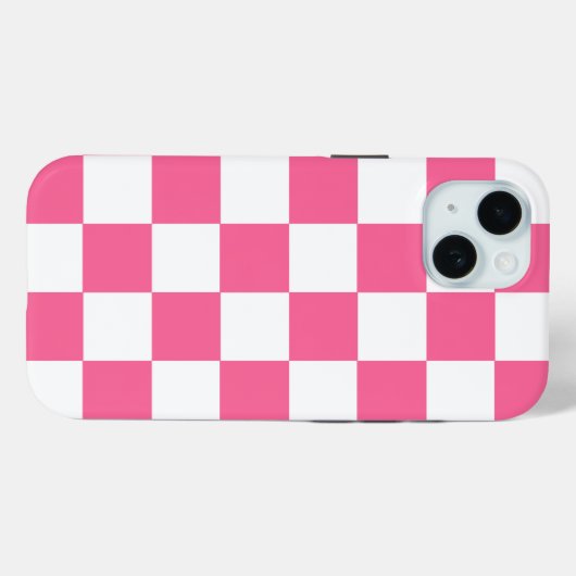 Coque iphone À damiers chèque rose blanc (Verso (horizontal))