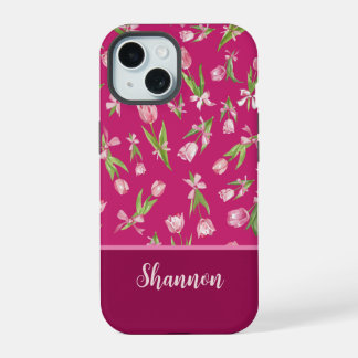 Coque iPhone aux Tulipes Roses avec Rubans