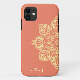 coque iphone avec pêche et médaillon jaune