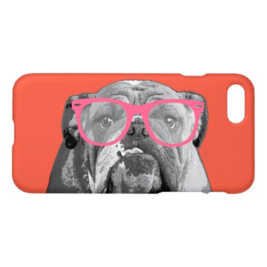Coque iPhone Bouledogue avec le cas drôle mignon de téléphone (Dos Horizontal)