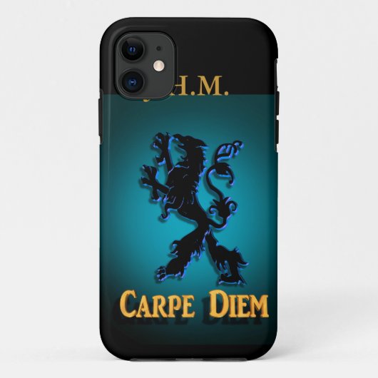 coque iphone "Carpe Diem" avec Lion noir et bleu. (Dos)