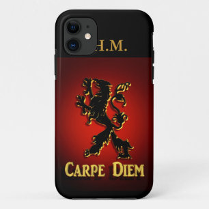 coque iphone "Carpe Diem" avec Lion noir et rouge.