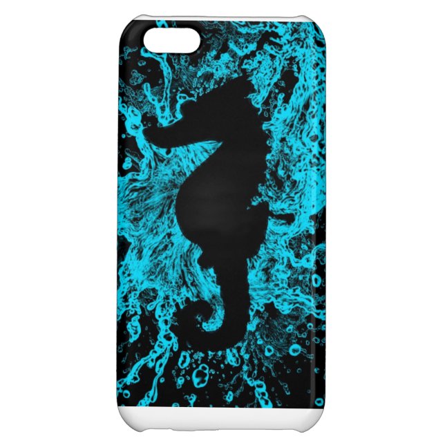 Coque iPhone Cas au néon de l'iphone 5C d'hippocampe, turquoise (Dos)