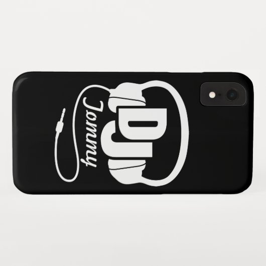 Coque iphone casque de nom DJ noir et blanc (Dos (Horizontal))