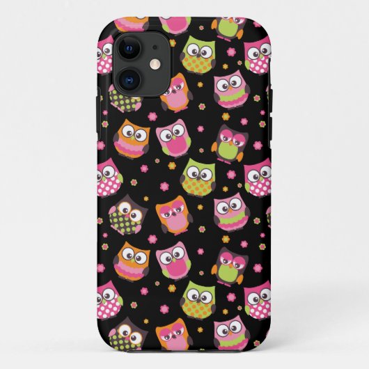 Coque iphone coloré mignon de hiboux (noir) (Dos)