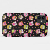 Coque iphone coloré mignon de hiboux (noir) (Dos (Horizontal))