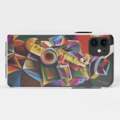 Coque iphone cubiste de beaux-arts de saxo de jazz (Dos (Horizontal))