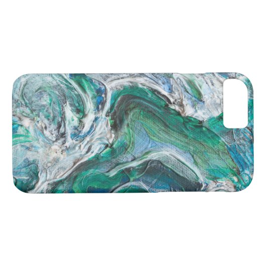 Coque iphone d'Aqua, bleu et vert d'art abstrait (Dos (Horizontal))
