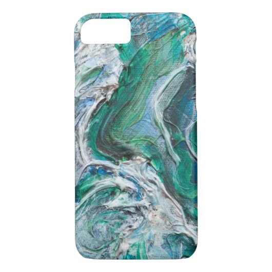 Coque iphone d'Aqua, bleu et vert d'art abstrait (Dos)