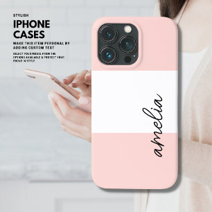 Coque iphone de bande rose pâle minimaliste avec n